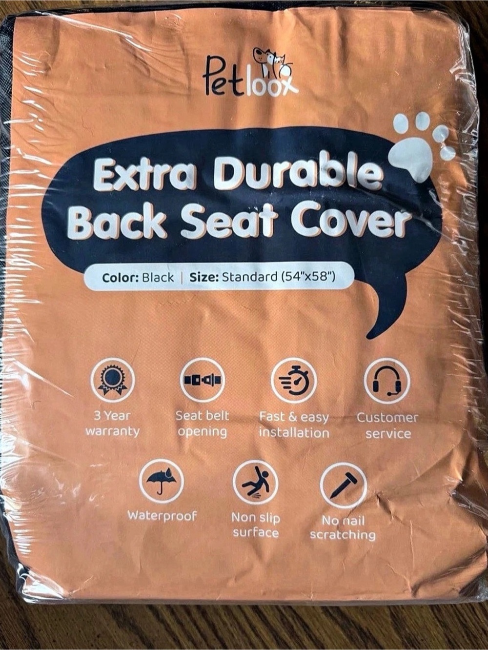 Petloox Extra Durable Back Seat Cover Black Standard 54 x 58 in